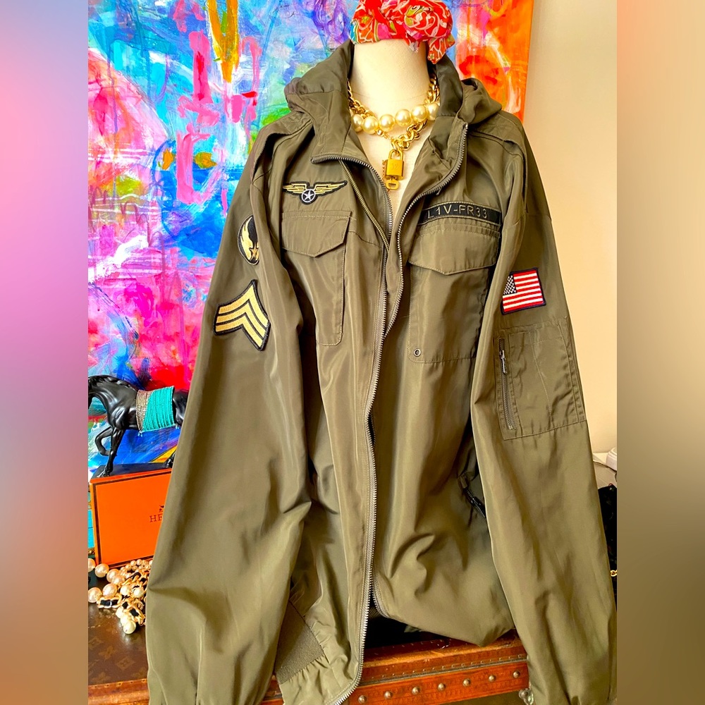 CSG Champs Sports Gear Military Zip Olive Green Patches Men’s unisex Jacket XL